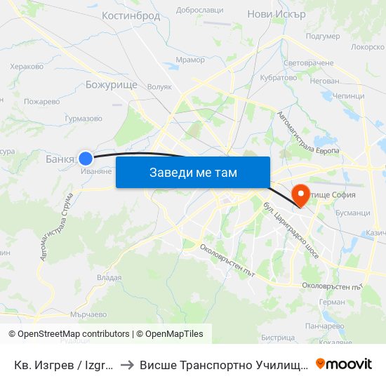 Кв. Изгрев / Izgrev Qr. (0842) to Висше Транспортно Училище Тодор Каблешков map