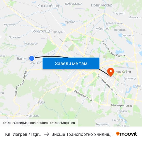 Кв. Изгрев / Izgrev Qr. (0843) to Висше Транспортно Училище Тодор Каблешков map