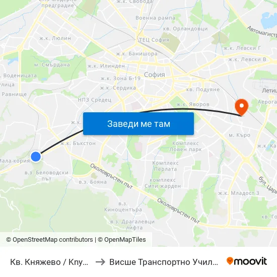 Кв. Княжево / Knyazhevo Qr. (0851) to Висше Транспортно Училище Тодор Каблешков map