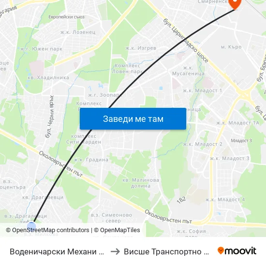 Воденичарски Механи / Vodenicharski Mehani (1471) to Висше Транспортно Училище Тодор Каблешков map
