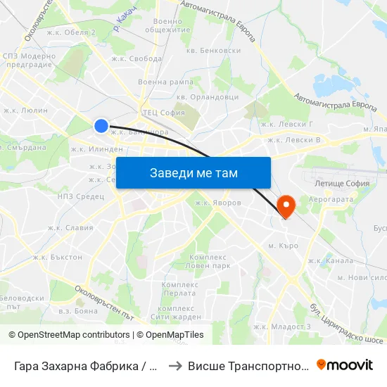 Гара Захарна Фабрика / Zaharna Fabrika Train Station (0452) to Висше Транспортно Училище Тодор Каблешков map
