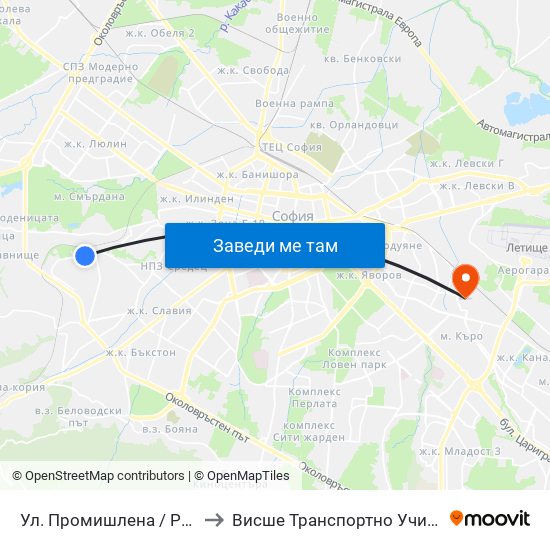 Ул. Промишлена / Promishlena St. (2140) to Висше Транспортно Училище Тодор Каблешков map