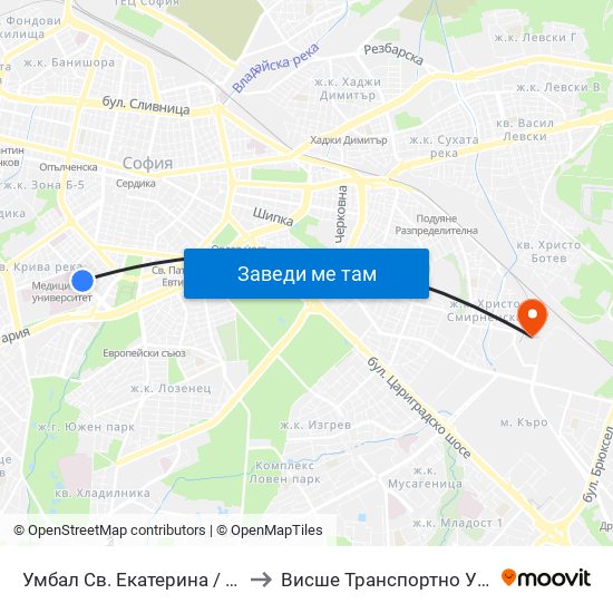 Умбал Св. Екатерина / St. Ekaterina Hospital (0444) to Висше Транспортно Училище Тодор Каблешков map