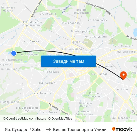Яз. Суходол / Suhodol Dam (1877) to Висше Транспортно Училище Тодор Каблешков map