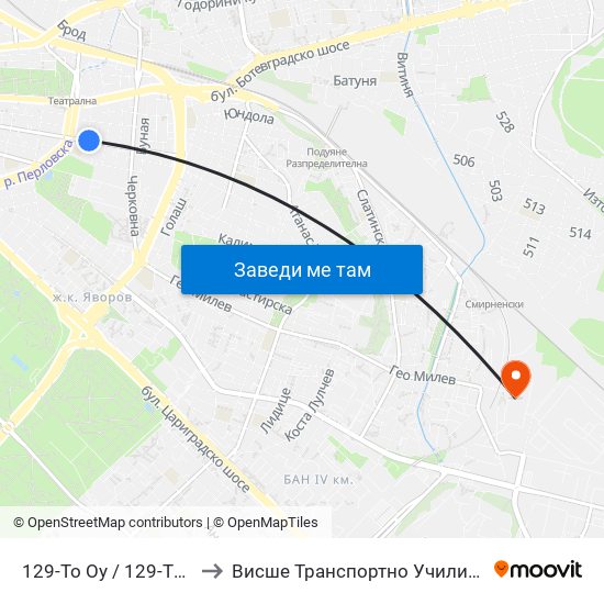 129-То Оу / 129-Th School (2271) to Висше Транспортно Училище Тодор Каблешков map