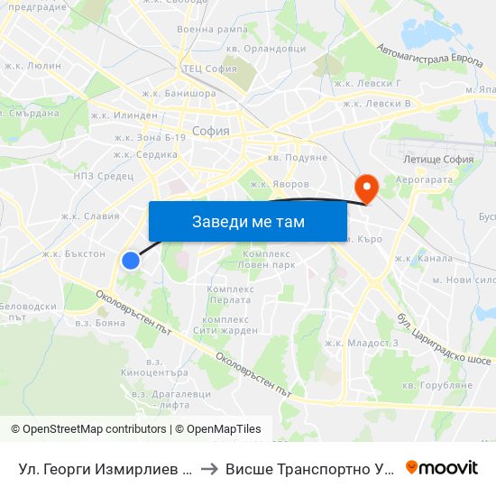 Ул. Георги Измирлиев / Georgi Izmirliev St. (6279) to Висше Транспортно Училище Тодор Каблешков map