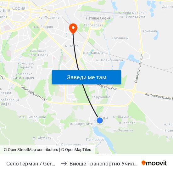 Село Герман / German Village (1517) to Висше Транспортно Училище Тодор Каблешков map
