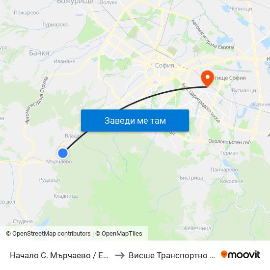 Начало С. Мърчаево / Entry To Marchaevo Village (1130) to Висше Транспортно Училище Тодор Каблешков map