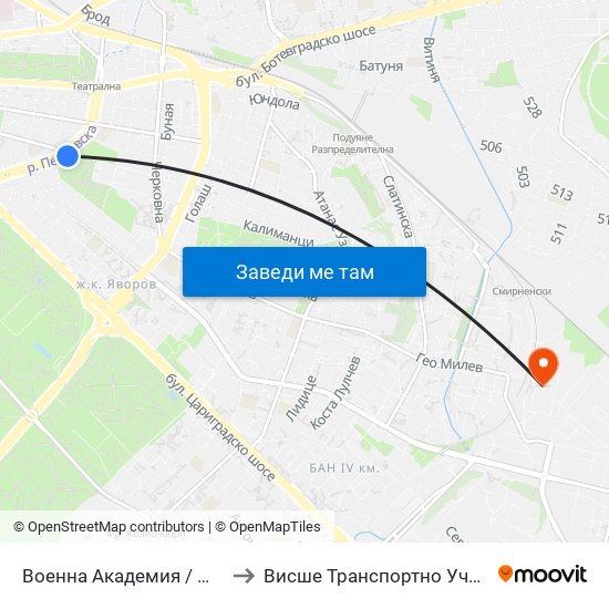 Военна Академия / Military Academy (0440) to Висше Транспортно Училище Тодор Каблешков map