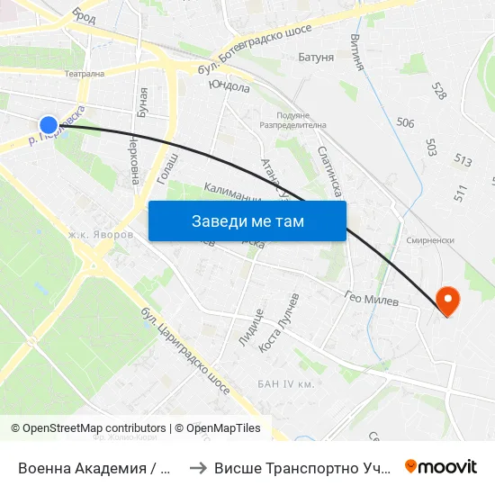Военна Академия / Military Academy (0441) to Висше Транспортно Училище Тодор Каблешков map