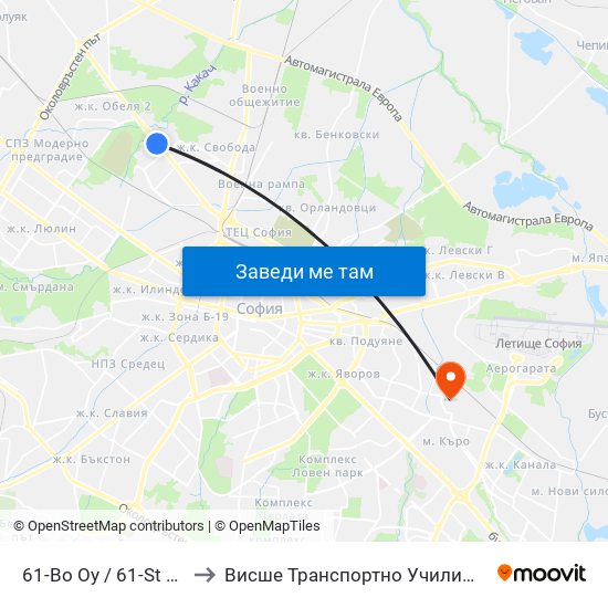 61-Во Оу / 61-St School (2278) to Висше Транспортно Училище Тодор Каблешков map