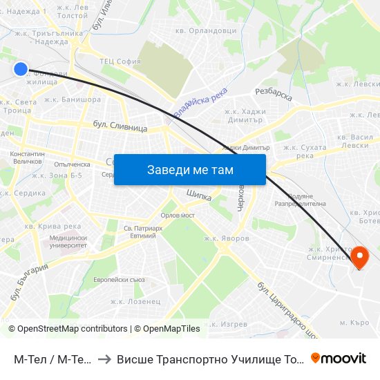 М-Тел / M-Tel (0753) to Висше Транспортно Училище Тодор Каблешков map