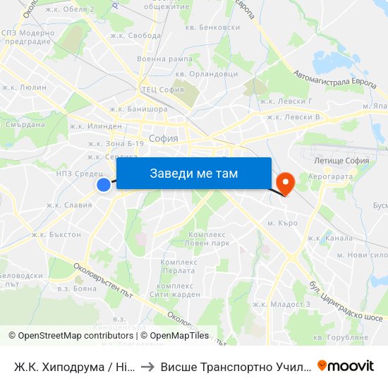 Ж.К. Хиподрума / Hipodruma Qr. (0694) to Висше Транспортно Училище Тодор Каблешков map