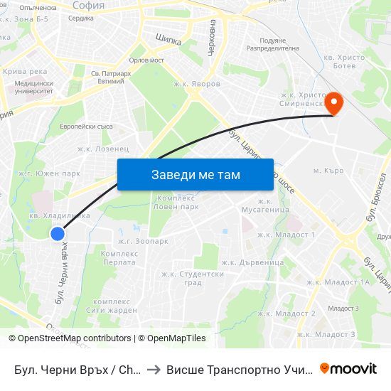 Бул. Черни Връх / Cherni Vrah Blvd. (2763) to Висше Транспортно Училище Тодор Каблешков map