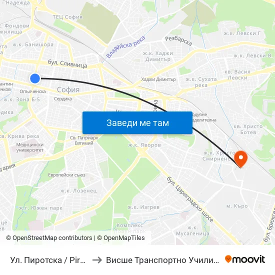 Ул. Пиротска / Pirotska St. (2114) to Висше Транспортно Училище Тодор Каблешков map