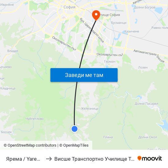 Ярема / Yarema (2760) to Висше Транспортно Училище Тодор Каблешков map