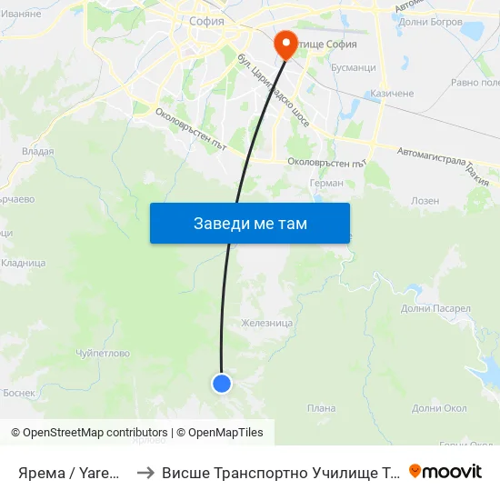 Ярема / Yarema (2760) to Висше Транспортно Училище Тодор Каблешков map