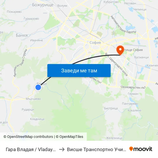 Гара Владая / Vladaya Train Station (0448) to Висше Транспортно Училище Тодор Каблешков map