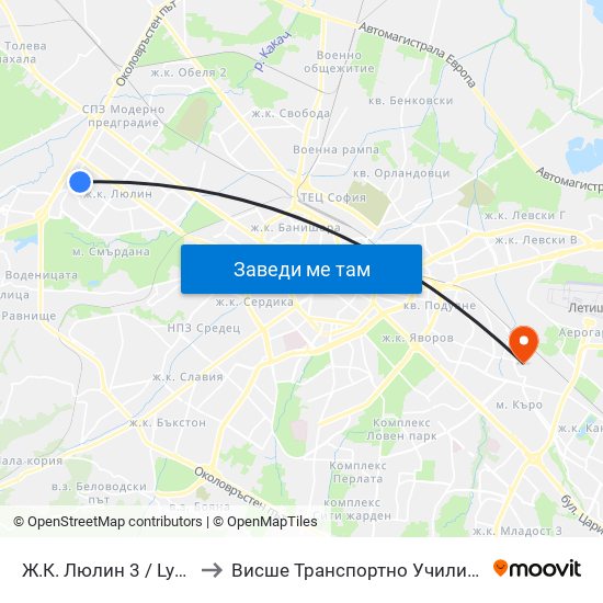 Ж.К. Люлин 3 / Lyulin 3 Qr. (0653) to Висше Транспортно Училище Тодор Каблешков map