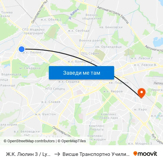Ж.К. Люлин 3 / Lyulin 3 Qr. (0653) to Висше Транспортно Училище Тодор Каблешков map