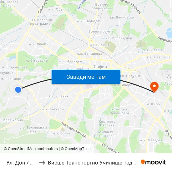 Ул. Дон / Don St. to Висше Транспортно Училище Тодор Каблешков map