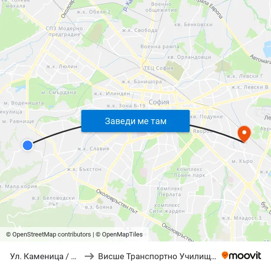 Ул. Каменица / Kamenitsa St. to Висше Транспортно Училище Тодор Каблешков map