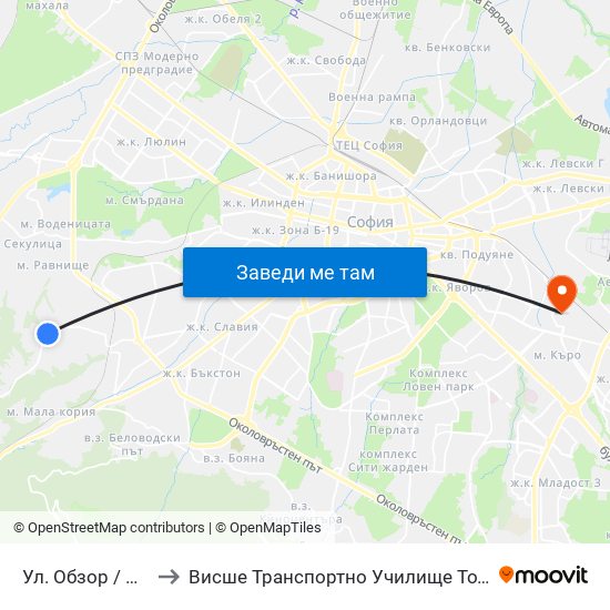 Ул. Обзор / Obzor St. to Висше Транспортно Училище Тодор Каблешков map