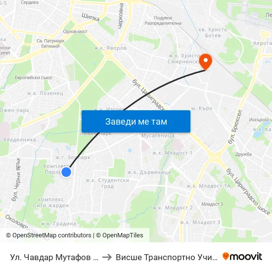 Ул. Чавдар Мутафов / Chavdar Mutafov St. to Висше Транспортно Училище Тодор Каблешков map