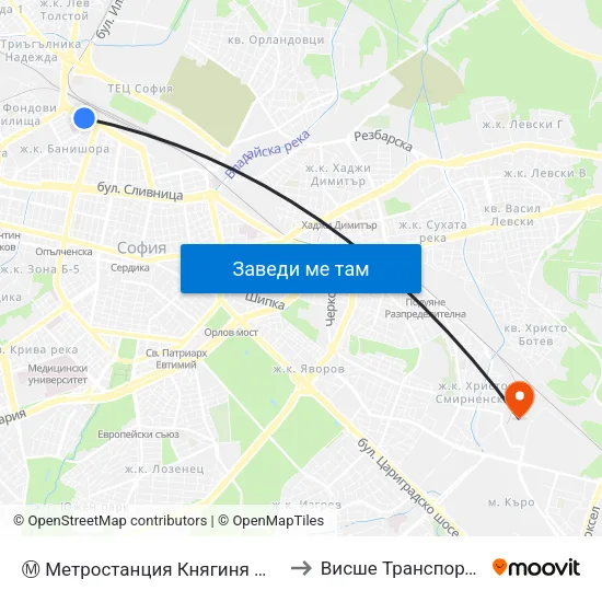 Ⓜ️ Метростанция Княгиня Мария Луиза / Kn. Maria Luisa Metro Station (6430) to Висше Транспортно Училище Тодор Каблешков map