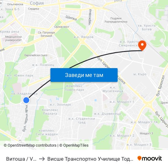Витоша / Vitosha to Висше Транспортно Училище Тодор Каблешков map