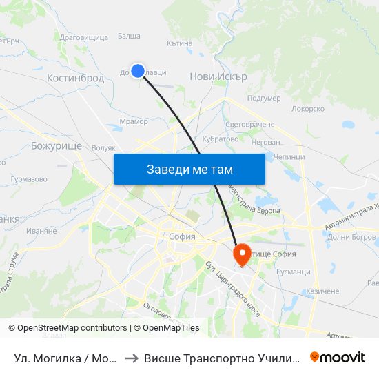 Ул. Могилка / Mogilka St. (2611) to Висше Транспортно Училище Тодор Каблешков map