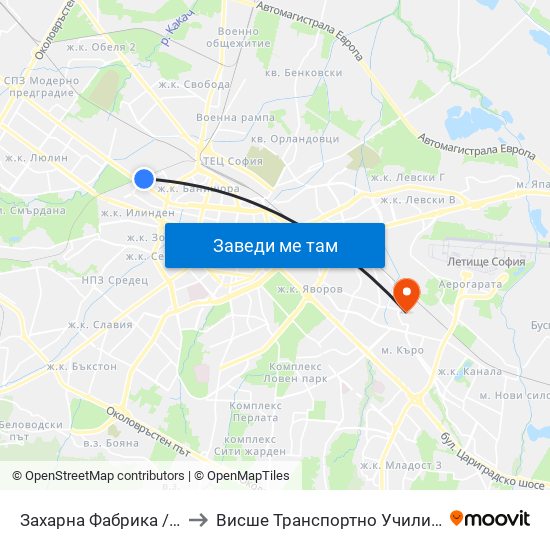 Захарна Фабрика / Zaharna Fabrika to Висше Транспортно Училище Тодор Каблешков map