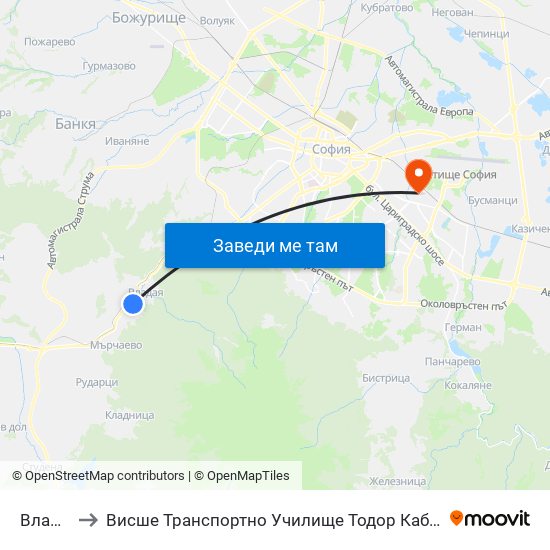 Владая to Висше Транспортно Училище Тодор Каблешков map