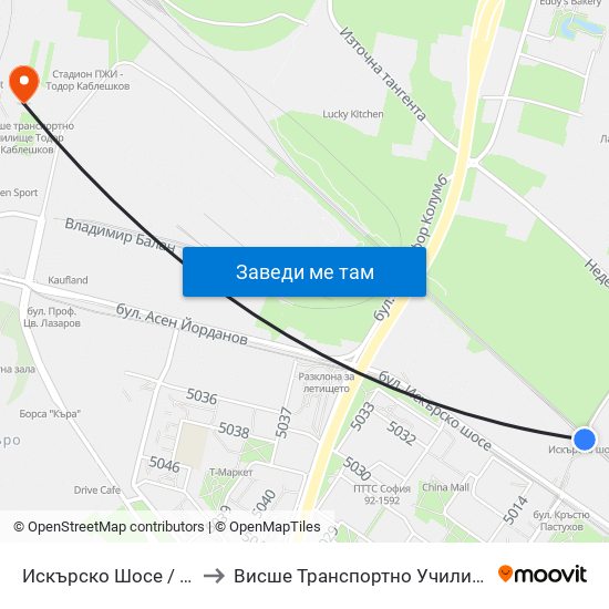 Искърско Шосе / Iskarsko Shose to Висше Транспортно Училище Тодор Каблешков map