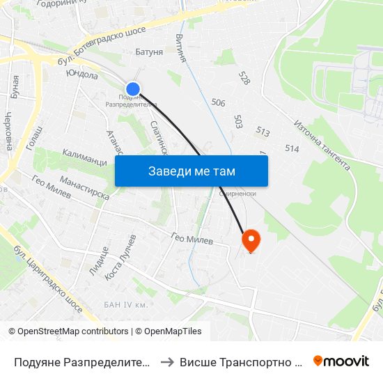 Подуяне Разпределителна / Poduyane Razpredelitelna to Висше Транспортно Училище Тодор Каблешков map