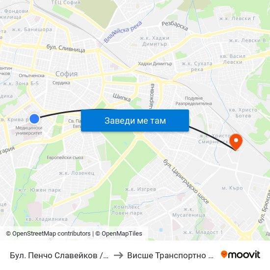 Бул. Пенчо Славейков / Pencho Slaveykov Blvd. (0358) to Висше Транспортно Училище Тодор Каблешков map