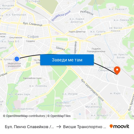 Бул. Пенчо Славейков / Pencho Slaveykov Blvd. (0355) to Висше Транспортно Училище Тодор Каблешков map