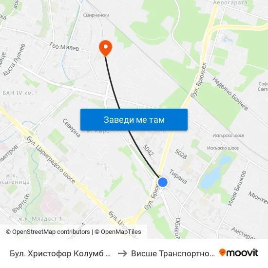 Бул. Христофор Колумб / Christopher Columbus Blvd. (0578) to Висше Транспортно Училище Тодор Каблешков map