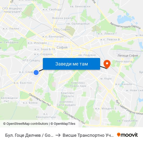 Бул. Гоце Делчев / Gotse Delchev Blvd. (2136) to Висше Транспортно Училище Тодор Каблешков map