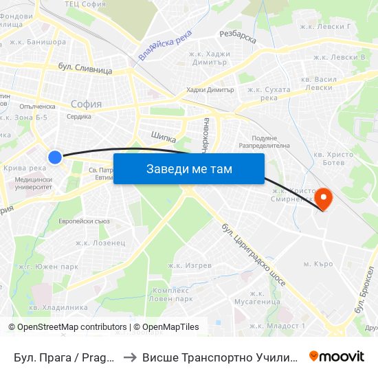 Бул. Прага / Prague Blvd. (0363) to Висше Транспортно Училище Тодор Каблешков map