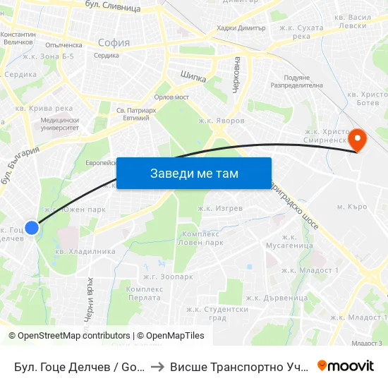 Бул. Гоце Делчев / Gotse Delchev Blvd. (0309) to Висше Транспортно Училище Тодор Каблешков map