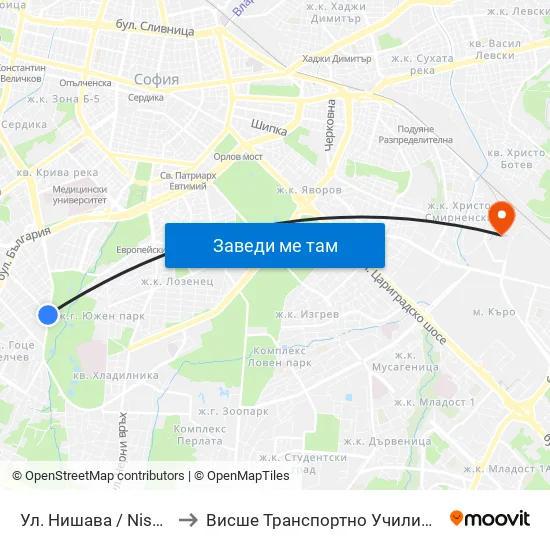 Ул. Нишава / Nishava St. (2063) to Висше Транспортно Училище Тодор Каблешков map