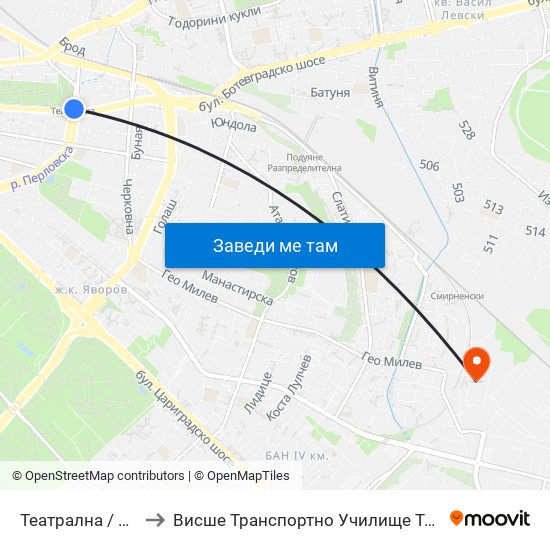 Театрална / Teatralna to Висше Транспортно Училище Тодор Каблешков map