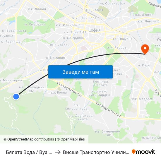 Бялата Вода / Byalata Voda (6068) to Висше Транспортно Училище Тодор Каблешков map