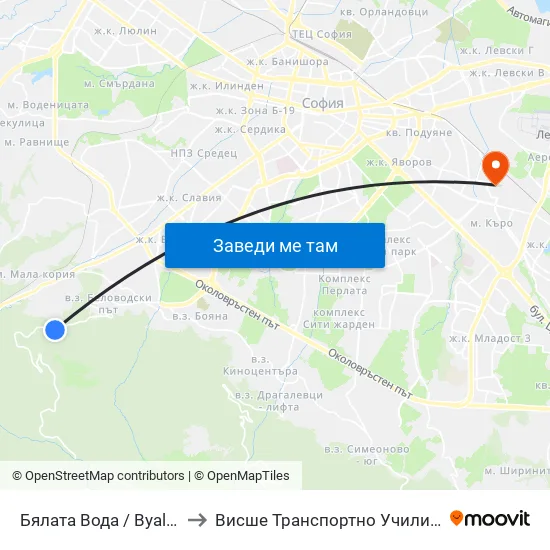 👋 Бялата Вода / Byalata Voda (6068) to Висше Транспортно Училище Тодор Каблешков map