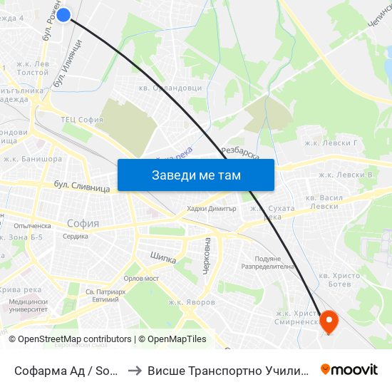 Софарма Ад / Sopharma (0744) to Висше Транспортно Училище Тодор Каблешков map
