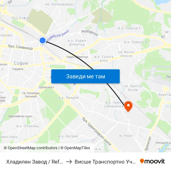 Хладилен Завод / Refrigerator Factory (2310) to Висше Транспортно Училище Тодор Каблешков map