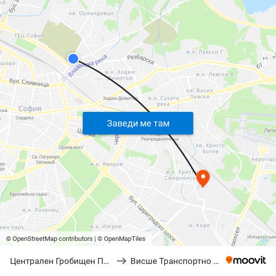 Централен Гробищен Парк / Sofia City Cemetery (2333) to Висше Транспортно Училище Тодор Каблешков map