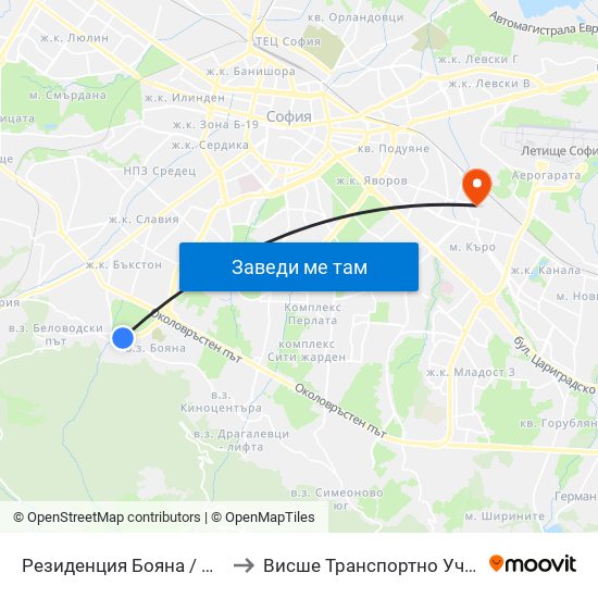 Резиденция Бояна / Boyana Residence (6633) to Висше Транспортно Училище Тодор Каблешков map