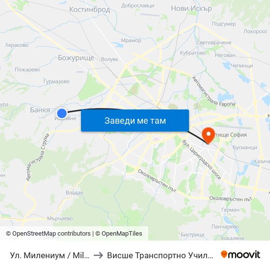 Ул. Милениум / Millenium St. (2842) to Висше Транспортно Училище Тодор Каблешков map